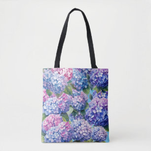 Blue Purple Pink Hydrangea Pattern Tote Bag
