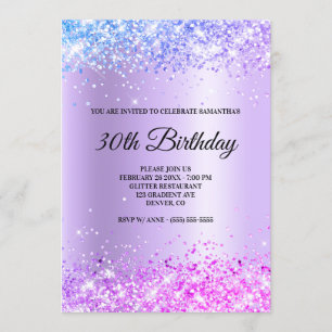 Blue Purple Pink Ombre Sparkly Glitter Satin Foil Invitation