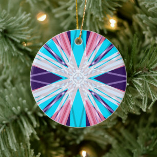 Blue Purple Pink White Winter Snowflake Festive Ceramic Tree Decoration