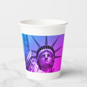 Blue Purple Pop Art Statue of Liberty New York Paper Cups
