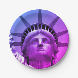 Blue Purple Pop Art Statue of Liberty New York Paper Plate