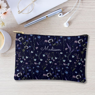 Blue Purple Pretty Wildflower Floral Pattern Accessory Pouch