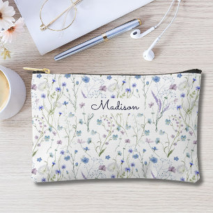 Blue Purple Pretty Wildflower Floral Pattern Accessory Pouch
