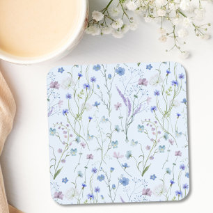 Blue Purple Pretty Wildflower Floral Pattern Coaster