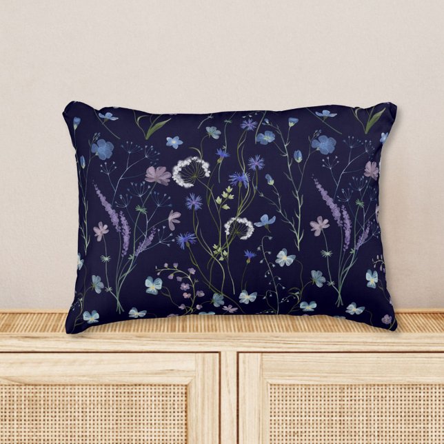 Blue Purple Pretty Wildflower Floral Pattern Decorative Cushion (In situ)