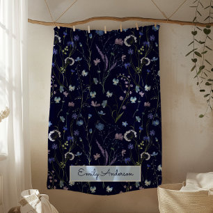 Blue Purple Pretty Wildflower Floral Pattern Fleece Blanket