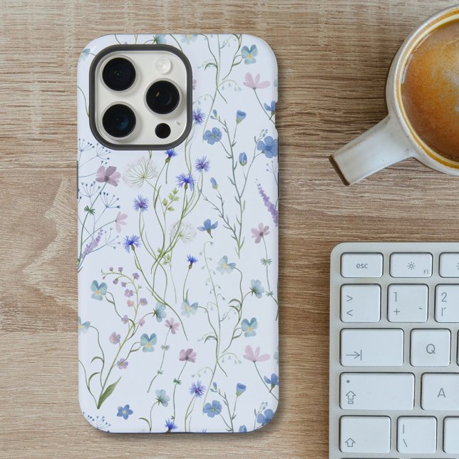Blue Purple Pretty Wildflower Floral Pattern iPhone Case (In situ)