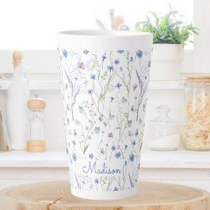 Blue Purple Pretty Wildflower Floral Pattern Latte Mug