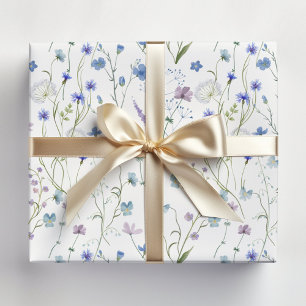 Blue Purple Pretty Wildflower Floral Pattern Wrapping Paper