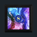 Blue, Purple & Red-Violet Liquid Ink, Monogram Gift Box<br><div class="desc">A trendy Blue,  Purple,  and Red-Violet Liquid Ink design with personalised yellow Monogram in dark blue and gold circle.</div>