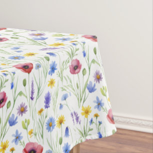 Blue Purple Red Watercolor Wildflower Tablecloth
