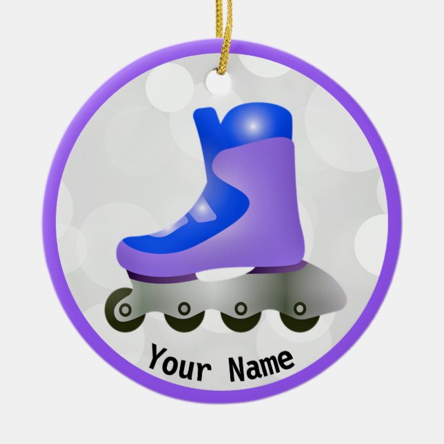 Blue Purple Rollerblade Skate Design Ceramic Ornam Tree Decoration (Front)