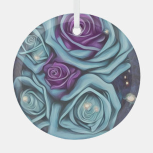 Blue & Purple Rose Bouquet Glass Tree Decoration