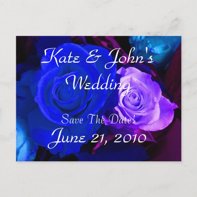 Blue Purple Rose Save the Date Announcement Postcard (Front)