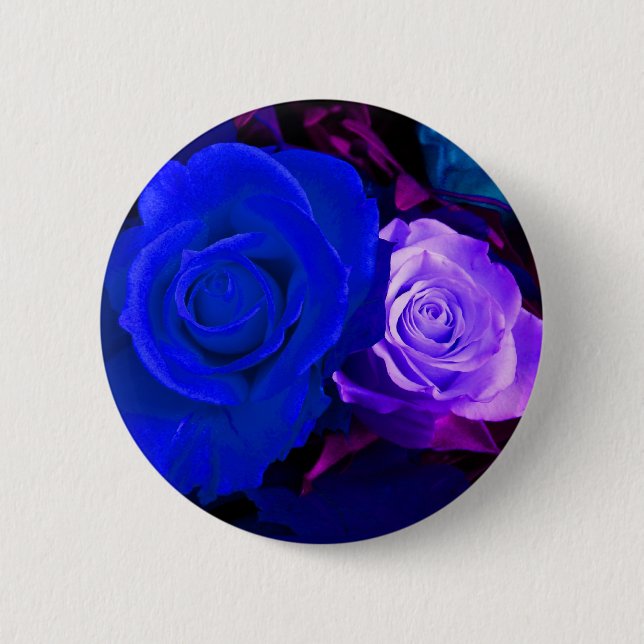Blue Purple Roses Button - Customisable (Front)