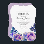 Blue purple roses sweet 16. Floral 16th birthday Invitation<br><div class="desc">Contact me,  please,  if you need additional items.</div>