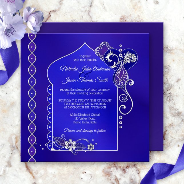 Blue Purple Silver Henna Mehndi Wedding Invitation (Creator Uploaded)