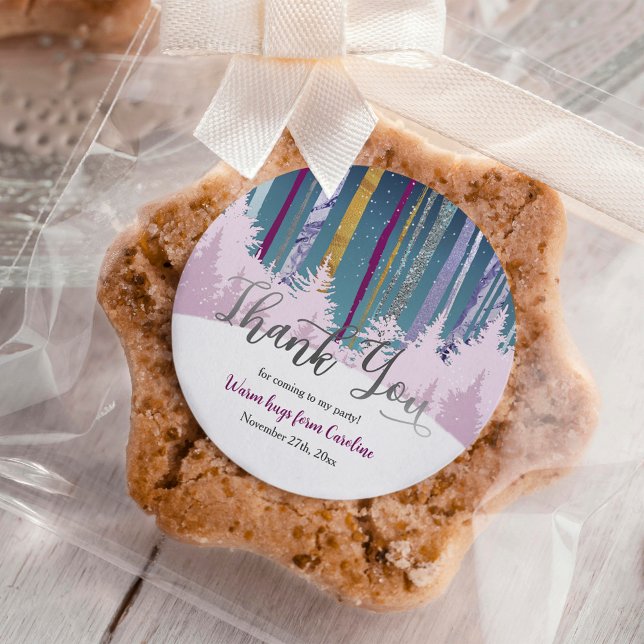 Blue Purple Silver Snow Forest Winter Birthday Classic Round Sticker (Creator Uploaded)