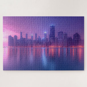Blue & Purple Skyscrapers Landscape Jigsaw Puzzle
