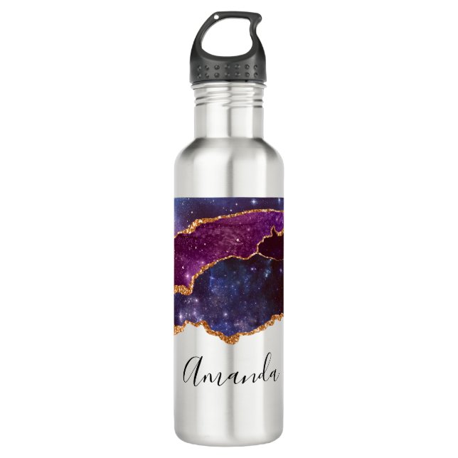 Blue & Purple Space & Stars Modern Agate 710 Ml Water Bottle (Front)