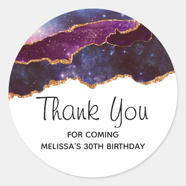 Blue & Purple Space & Stars Modern Agate Birthday Classic Round Sticker (Front)