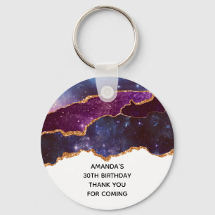 Blue & Purple Space & Stars Modern Agate Birthday Key Ring