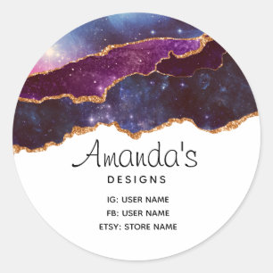 Blue & Purple Space & Stars Modern Agate Business Classic Round Sticker