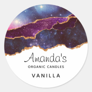 Blue & Purple Space & Stars Modern Agate Candle Classic Round Sticker