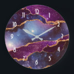 Blue & Purple Space & Stars Modern Agate Large Clock<br><div class="desc">A clock with an abstract design with blue and purple layers with faux gold foil ribbons in between.</div>