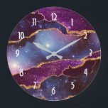 Blue & Purple Space & Stars Modern Agate Large Clock<br><div class="desc">A clock with an abstract design with blue and purple layers with faux gold foil ribbons in between.</div>