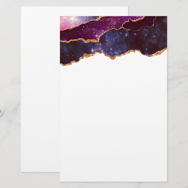 Blue & Purple Space & Stars Modern Agate Stationery (Front/Back)