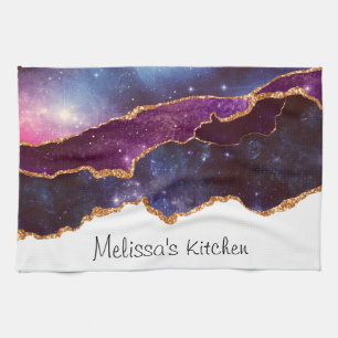 Blue & Purple Space & Stars Modern Agate Tea Towel