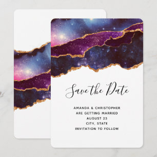Blue & Purple Space & Stars Wedding Save The Date