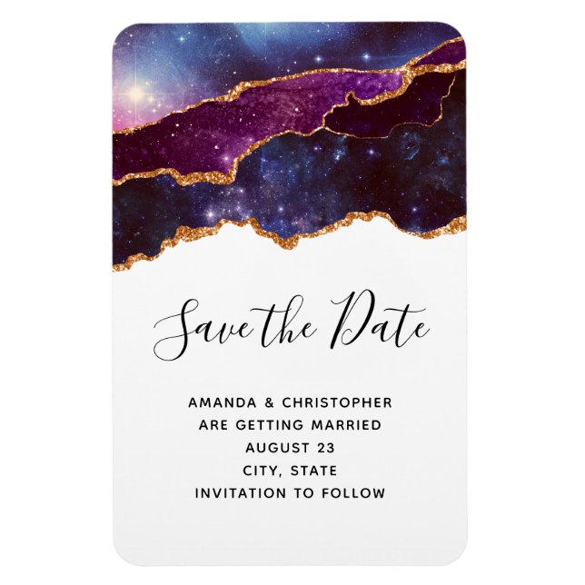 Blue & Purple Space & Stars Wedding Save The Date Magnet (Vertical)