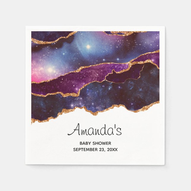 Blue & Purple Space & Stars with Gold Baby Shower  Napkin (Front)