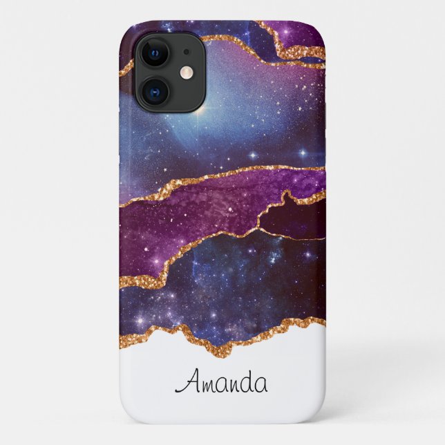 Blue & Purple Space & Stars with Gold Ribbon Case-Mate iPhone Case (Back)