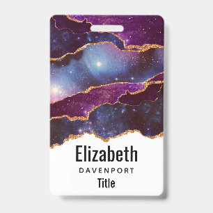 Blue & Purple Space & Stars with Gold Ribbon ID Badge
