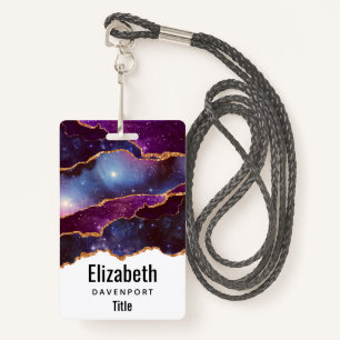 Blue & Purple Space & Stars with Gold Ribbon ID Badge