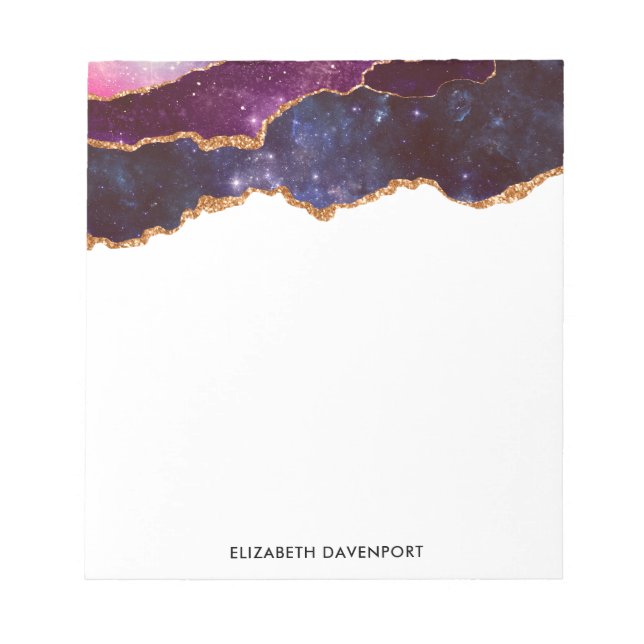 Blue & Purple Space & Stars with Gold Ribbon Notepad (Front)