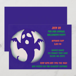 Blue Purple Spooky Halloween Ghostly Party Invitation