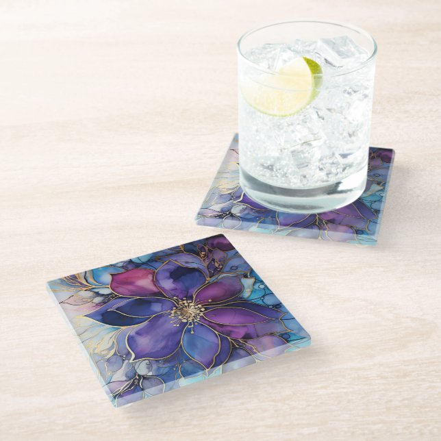 Blue & Purple Stained Glass Coaster (Angled)