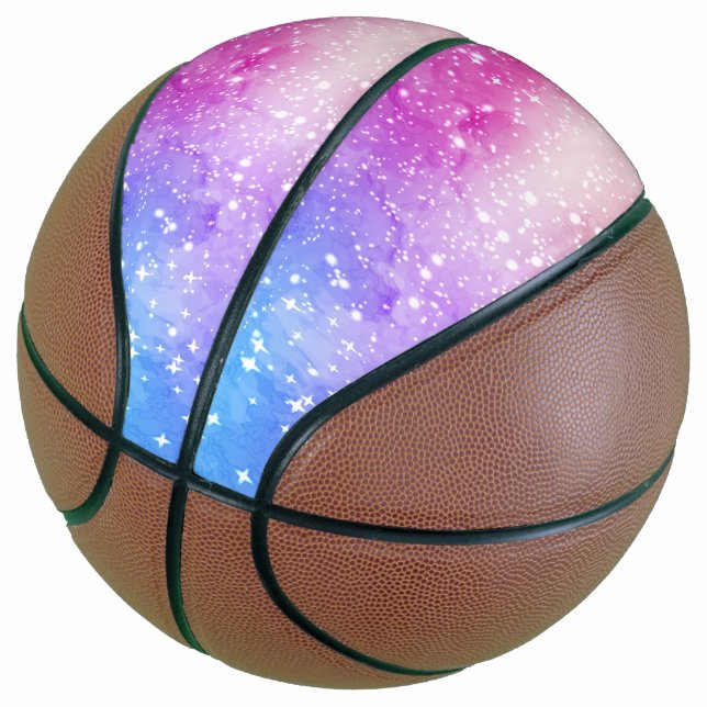 Blue purple starry galaxy sky basketball (Angled)