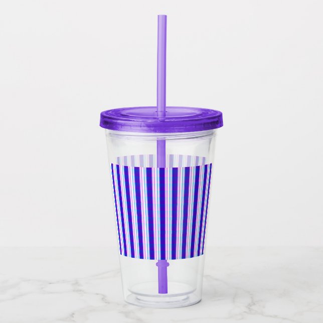 blue & purple striped electric retro  acrylic tumbler (Front)