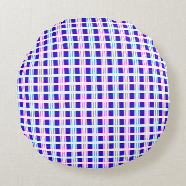 blue & purple striped electric retro  round cushion (Front)