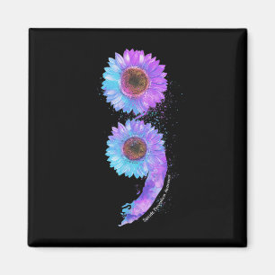 Blue Purple Sunflower Semicolon Suicide Prevention Magnet
