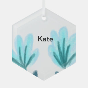 Blue purple t floral watercolor add name text thro glass tree decoration