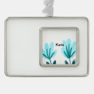 Blue purple t floral watercolor add name text thro silver plated framed ornament
