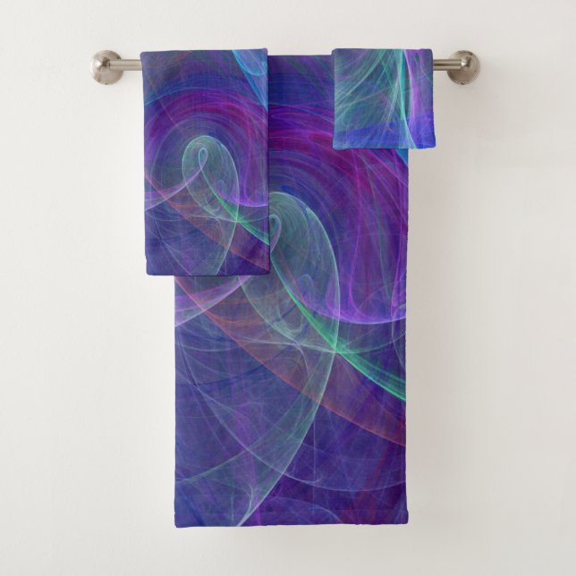 Blue Purple Teal Airy Abstraction Bath Towel Set (Insitu)