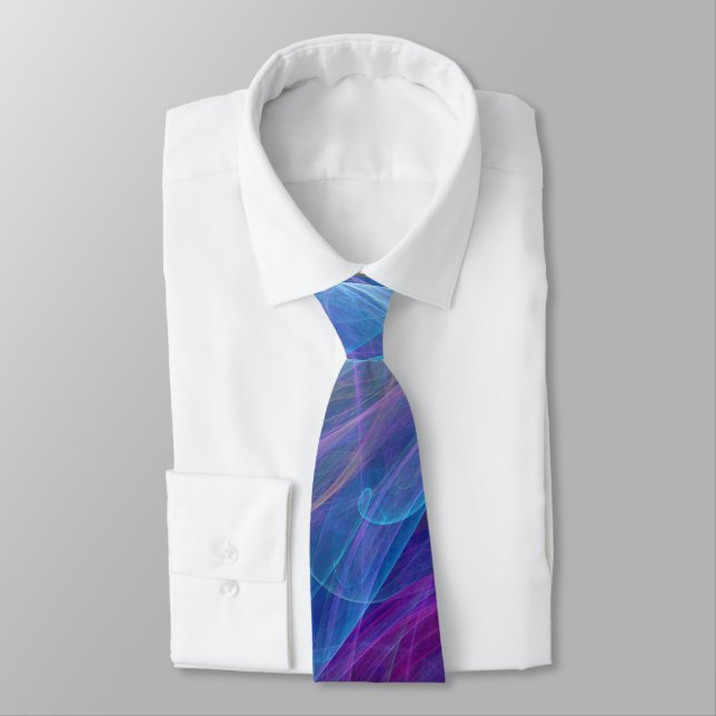 Blue Purple Teal Airy Abstraction Tie (Tied)