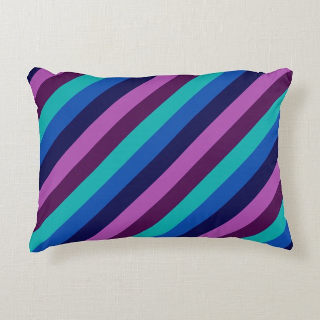 Blue Purple Teal Stripes Accent Pillow (Front)
